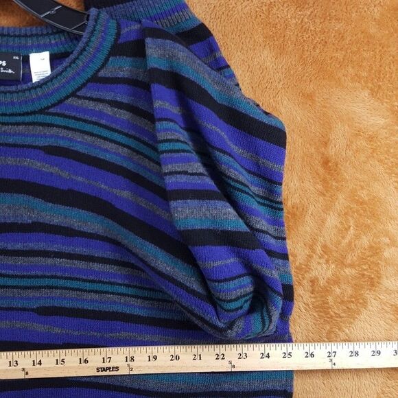 PAUL SMITH Mens Sweater XXL Blue Purple Stripe Pullover Crew Wool Knit Logo $325 - Picture 6 of 8